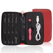 LED Crochet Hooks 11 Size Interchangeable Heads 2.5mm to 8.0mm with Ergonomic Grip Handles,USB Rechargeable LED Lighted Crochet Hooks Complete Set for Arthritic Hands (Red)