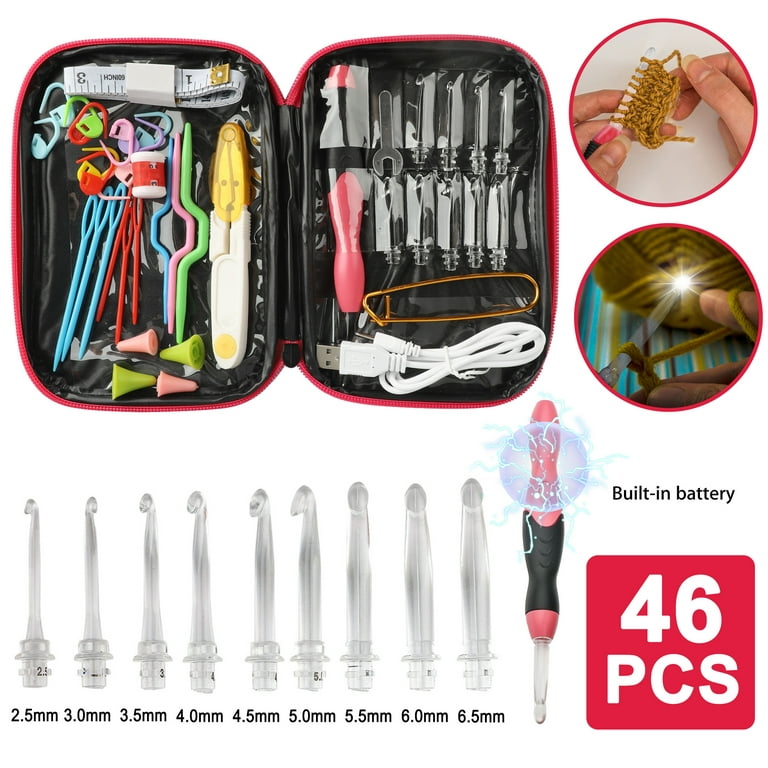 Nghtmre Lighted Crochet Hooks Set- Multiple Sizes and Colors Available? Ergonomic Grip Handles & Organizer. Color Coded Illuminated 9
