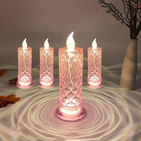 LED Crystal Candle Lights, LED Flameless Candles Rose Shadow, Battery Operated Candles for Valentines, Anniversary, Wedding, and Christmas Decorations (Pink Rose, 4)
