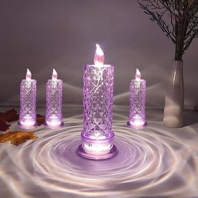 LED Crystal Candle Lights, Rose Shadow LED Flameless Candles, Glass Battery Operated Led Flameless Candles for Valentines Anniversary Wedding Christmas Decorations