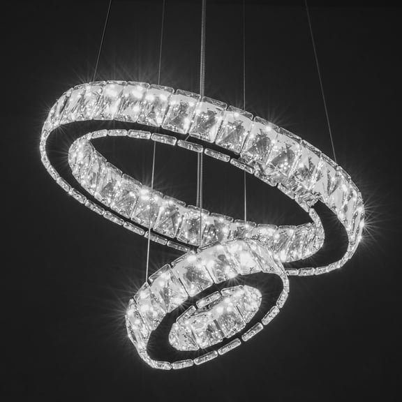 LED Crystal ChandeliersModern Ceiling Lights Fixture, Adjustable Stainless Steel Chrome Pendant LightRings Hanging Lights for Bedroom Living Room Dining Room