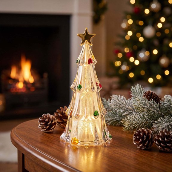 LED Crystal Christmas Tree Night Light, Glowing Mini Christmas Tree Lamp, Transparent Glitter Xmas Decorative Ornament