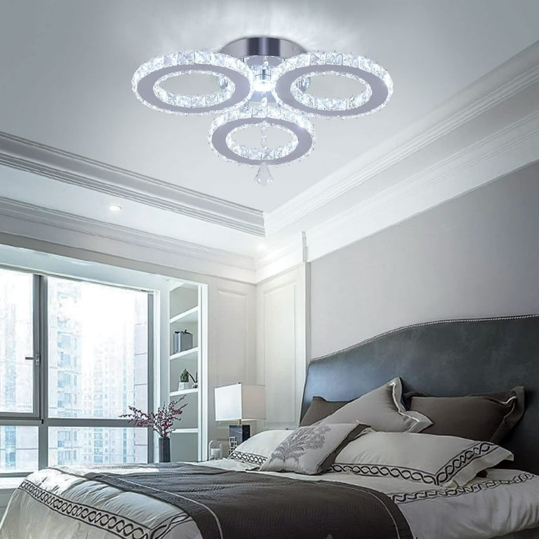 Dixun LED Chandeliers Modern Ceiling Light Fixture 3 Rings Adjustable  Stainless Steel Pendant Light Chandelier for Bedrooms Living Room (Cool  White) 