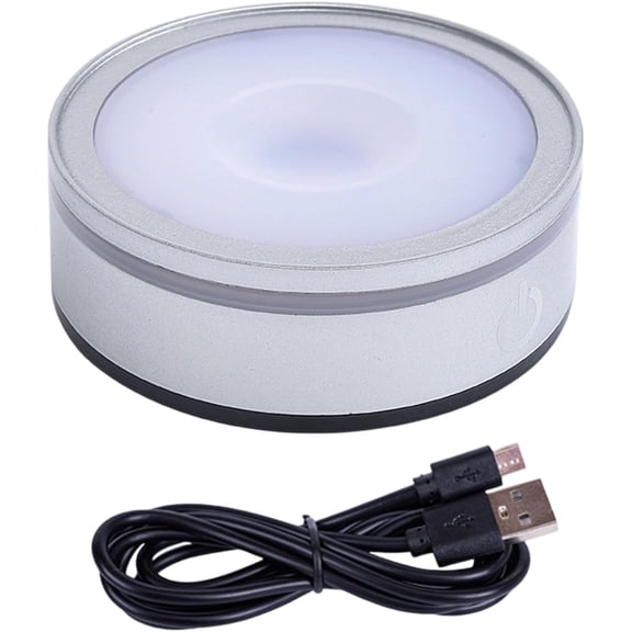 LED Crystals Lamp Base,LED Light Base Non-Slip Round Display Stand, USB Power,Adjustable for Multiple Color Atmospheres Creation in Various Setting,Sliver