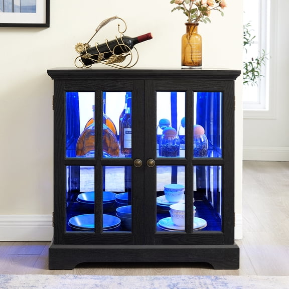 LED Curio Display Cabinet,Antique Display Cabinet with Adjustable Shelves,Retro Design Quality Showcase with Lattice Doors Elegant Bookcase and Storage Cabinet for Home Decor and Organization