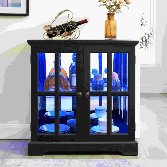 LED Curio Display Cabinet – Retro Oak Design with Adjustable Shelves & Lattice Doors, Versatile Home Decor Storage & Showcase (Elegant Bookcase Option)