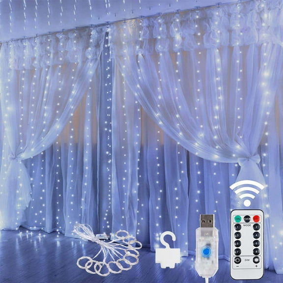 LED Curtain Fairy Lights, USB Plug-in 8 Modes Curtain Lights for Bedroom with Remote, Waterproof Backdrop Wall Hanging Dripping for Outdoor Indoor Home Garden Party (White, 9.85*3.3in(100LED))