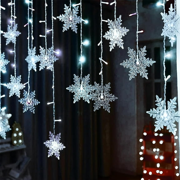 LED Curtain Lights,3.5M 96 LED Snowflake Curtain String Lights Plug-in Window Curtain Lights with 8 Modes for Christmas, Wedding, Party,Wall, Home Decorations (Cool White)