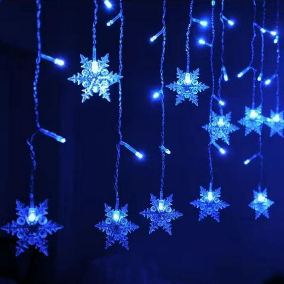 LED Curtain Lights,3.5M 96 LED Snowflake Curtain String Lights Plug-in Window Curtain Lights with 8 Modes for Christmas, Wedding, Party,Wall, Home Decorations (Blue)