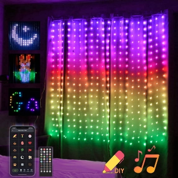 LED Curtain Lights, Smart String Lights, 6.6 x 6.6ft, 400 RGBIC LEDs with Plug and Remote,Color Changing Window Lights, Dynamic DIY Curtain String Lights for Bedroom Wall, Outdoor Waterproof