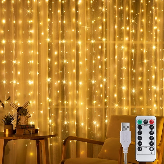 LED Curtain Tapestry Lights Backdrop String Lights, 6.5 x 9.8 Feet Hanging Fairy Curtain Lights with 8 Lighting Modes and Remote