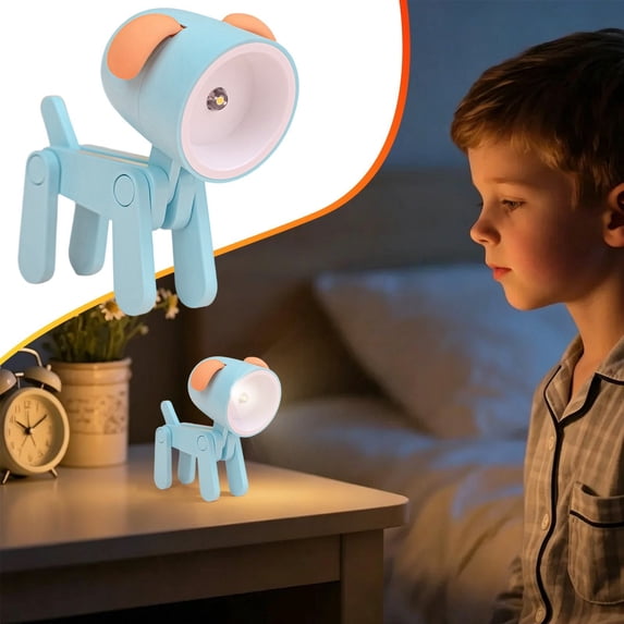 LED Cute Animal Desk Lamp with Phone Holder (Dog/Deer Shape), Adjustable Portable Night Light with Warm Eye-Caring LED, Reading Study Lamp for Bedroom, Students, Flexible Mini Table Lamp, Sky Blue