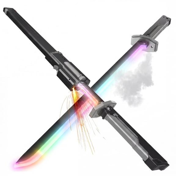 LED Cyberpunk Laser Sword Toy - 28-inch Glowing Blade with Sound & Fog, 7-Color Streaming Light, Type-C Rechargeable, for Raves, Cosplay & Display (Gray)