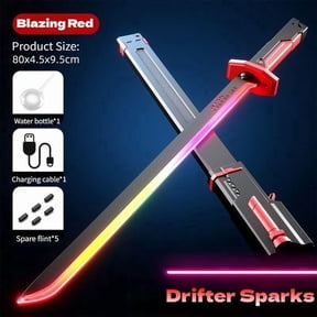 LED Cyberpunk Light Up Sword Toy - 28-inch Spark Sword with Sound & Fog, 7-Color Streaming Light, Type-C Rechargeable, for Raves, Cosplay & Display(Red))