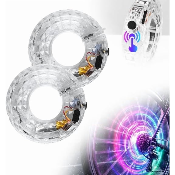 LED Cycling Wheel Hub Lights USB Rechargeable Bike Wheel Lights with Smart Sensor, 7 Colors & 18 Modes, IP65 Waterproof for Night Riding Safety(2pcs-L)