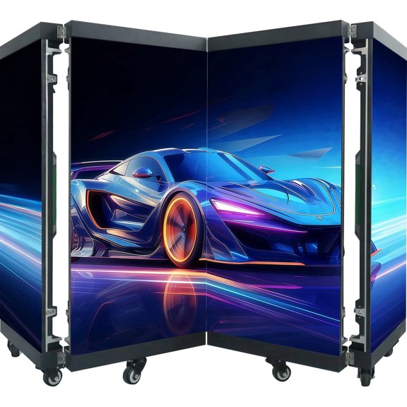 LED DJ Booth, 4-Fold DJ Booth, P2.6 Portable DJ Booth with Wheels for Clubs/Weddings/Events/Parties