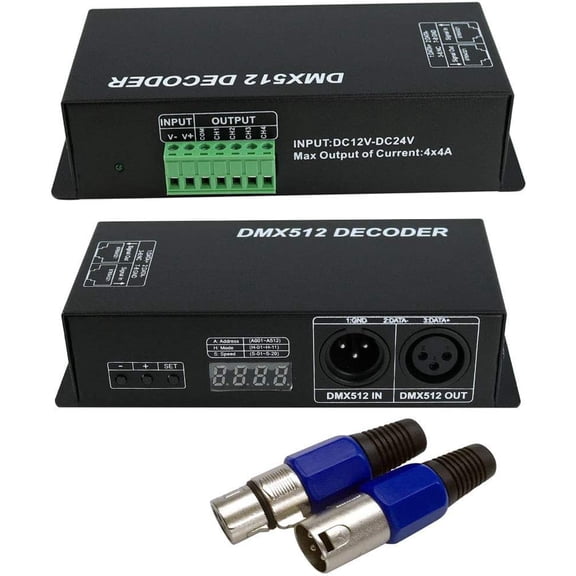 LED DMX 4CH Digital Display Decoder, Dimming Driver LED DMX512 Decoder for RGBW Strip Light DC12-24V 4A/CH (4 Channel with Display)