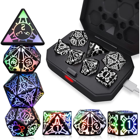 LED DND Dice Set, Light Up Dice with Charging Box, 7 PCS LED Electronic Dices, LOOKDNDS Dice Polyhedral Dice Sets for MTG Pathfinder Role Playing Game