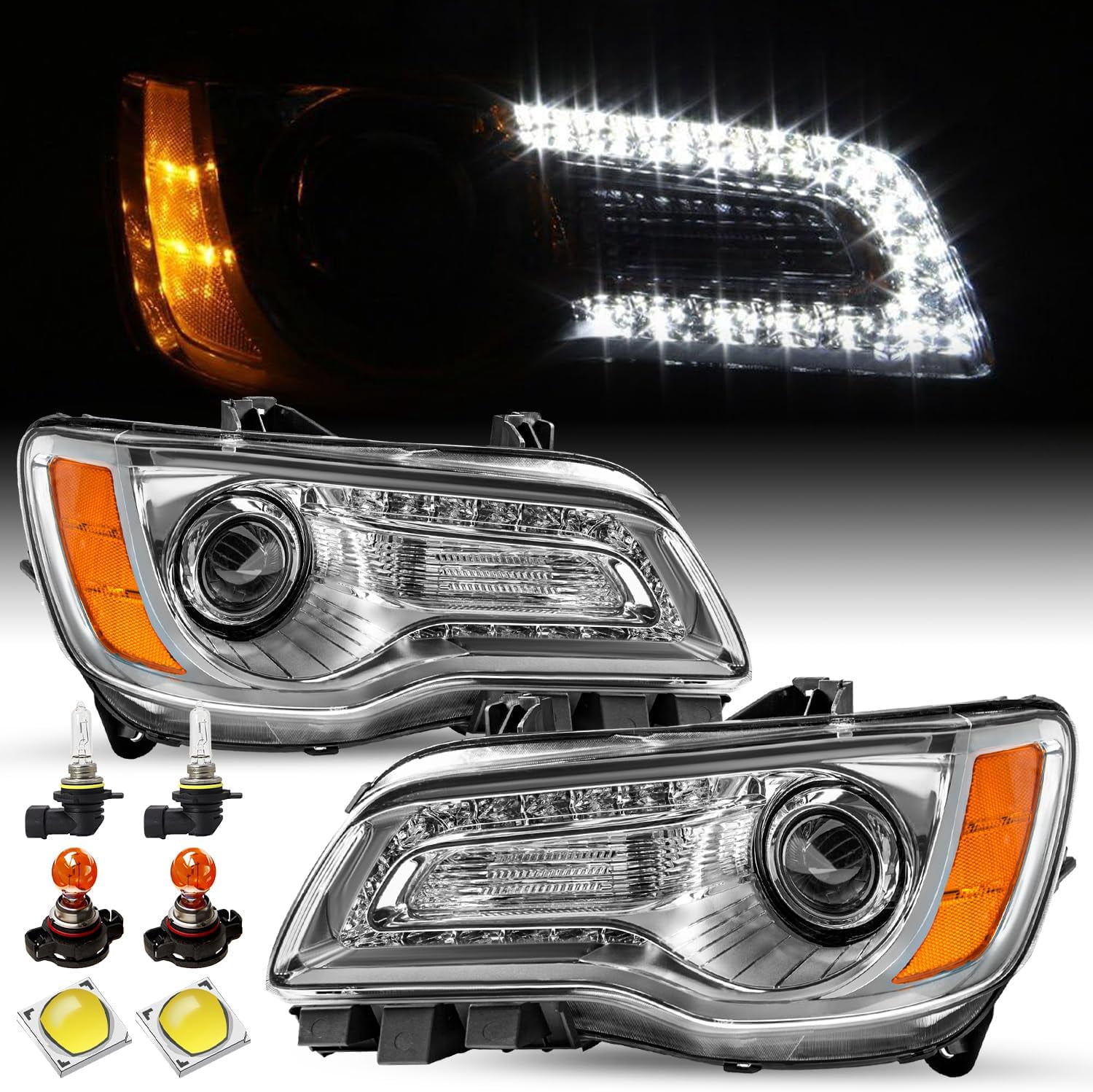 LED DRL Headlight Assembly Fit for 2011-2023 Chrysler 300/300C Angel ...