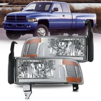 LED DRL Headlights for 1994-2001 Dodge Ram 1500/1994-2002 Dodge Ram 2500 3500/1995-2002 Dodge Ram 4000 Headlamps Left & Right-Chrome housing