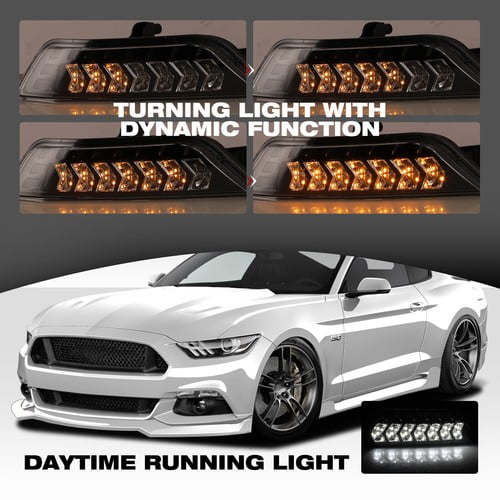 LED DRL Sequential Turn Signals Dynamic for 2015-2017 Ford Mustang Lamps Pair