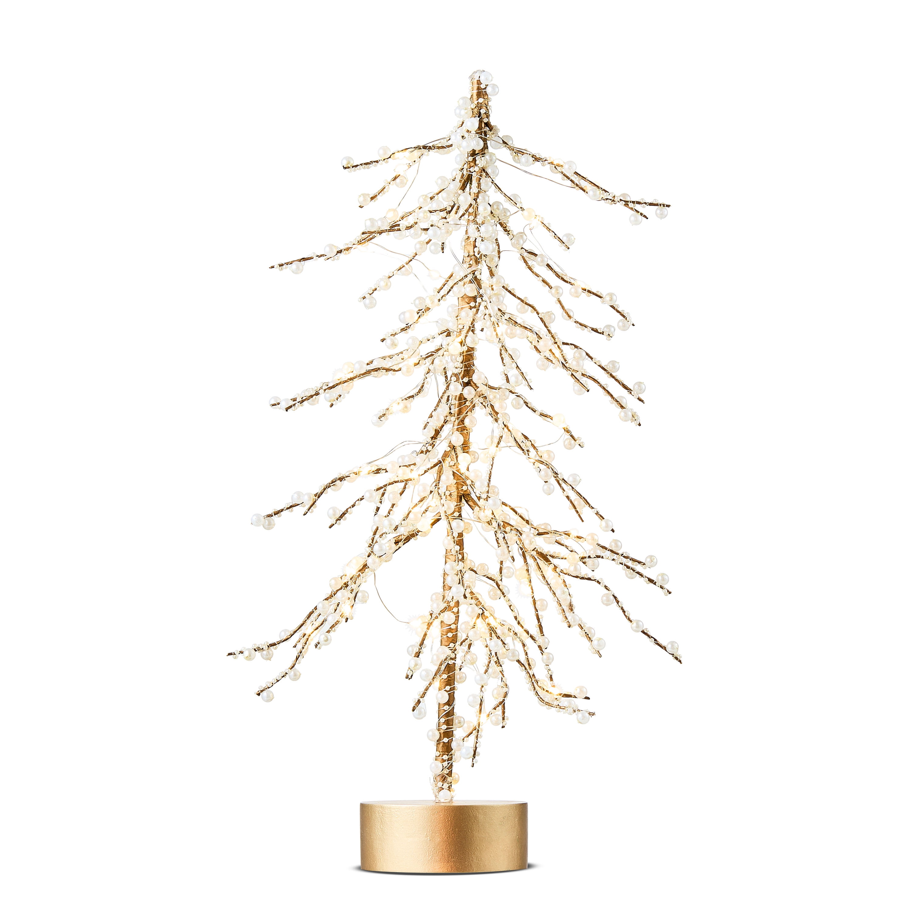 Gold and White Light-Up LED Pearl Christmas Tree Decoration, 18", by My Texas House