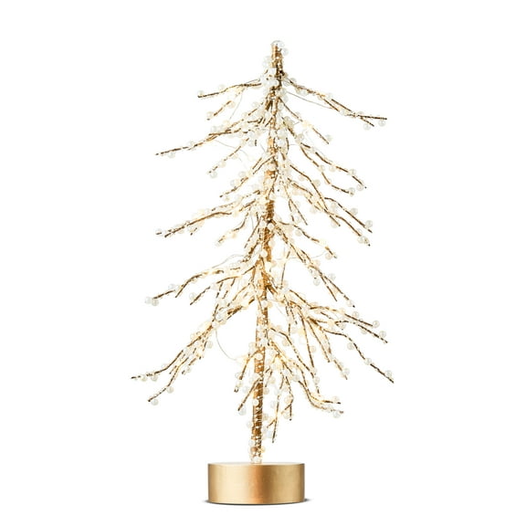 Gold and White Light-Up LED Pearl Christmas Tree Decoration, 18", by My Texas House