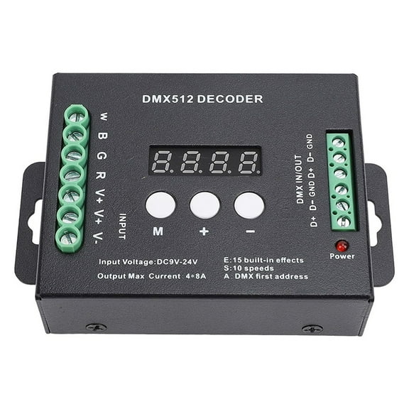 LED Decoder, DMX512 RGBW Controller, 15 Built in Lighting Effects, for Stage Lighting Module, RGBW, DC9V DC24V