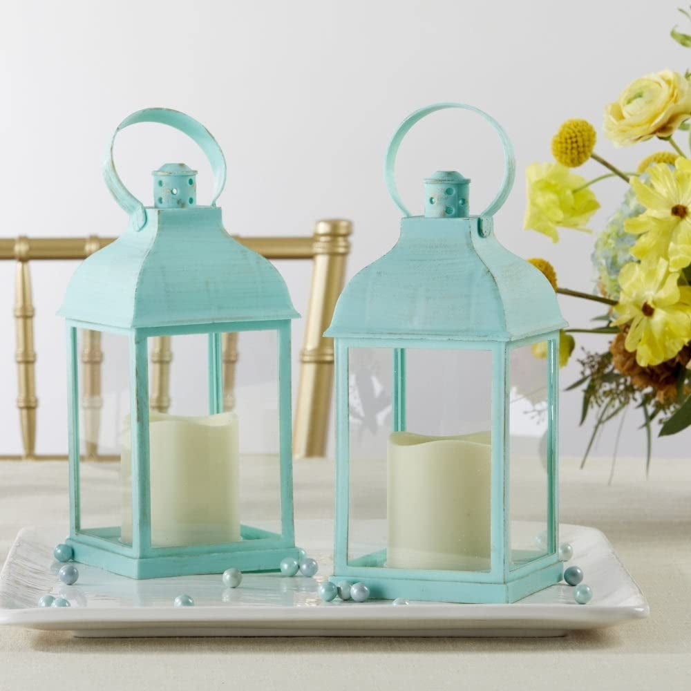 LED Decorative Lanterns - Set of 12 - Kate Aspen Vintage Rustic Home Dcor Lantern Tabel Centerpiece for Wedding, Bridal Shower, Anniversary Party - Blue Marrakesh