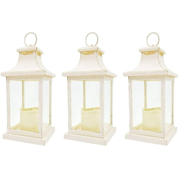 LED Decorative Lanterns - Set of 3 - Kate Aspen Vintage Rustic Home Décor Lantern Tabel Centerpiece for Wedding, Bridal Shower, Anniversary Party - White/Ivory
