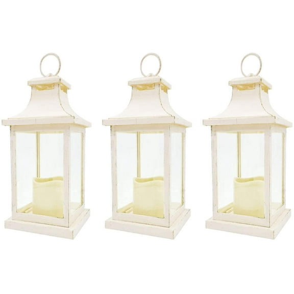 LED Decorative Lanterns - Set of 3 - Kate Aspen Vintage Rustic Home Décor Lantern Tabel Centerpiece for Wedding, Bridal Shower, Anniversary Party - White/Ivory