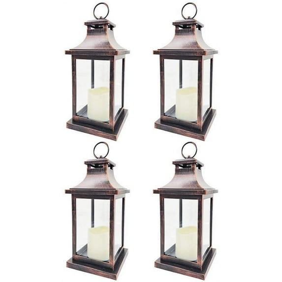 LED Decorative Lanterns - Set of 4 - Kate Aspen Vintage Rustic Home Décor Lantern Tabel Centerpiece for Wedding, Bridal Shower, Anniversary Party - Copper