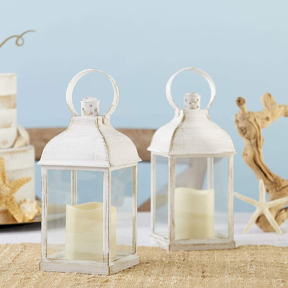LED Decorative Lanterns - Set of 4 - Kate Aspen Vintage Rustic Home Décor Lantern Tabel Centerpiece for Wedding, Bridal Shower, Anniversary Party - White Marrakesh