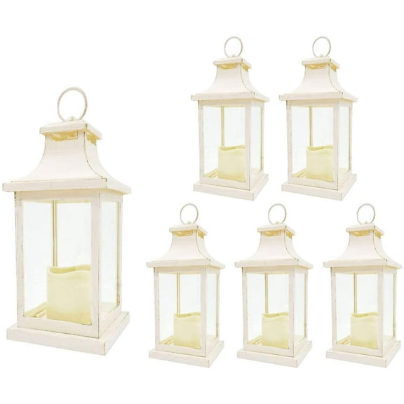 LED Decorative Lanterns - Set of 6 - Kate Aspen Vintage Rustic Home Dcor Lantern Tabel Centerpiece for Wedding, Bridal Shower, Anniversary Party - White/Ivory