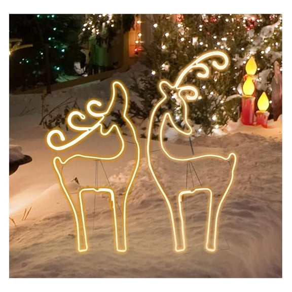 LED Deer Christmas Decorations 42"+34.5" - Super Bright Warm White - Outdoor Holiday Decor with UL Adapter & Waterproof Design