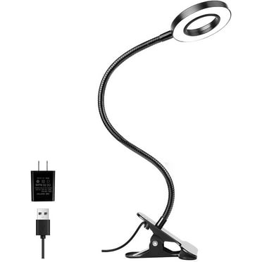 LED Desk Clip on Lamp for Reading Home Office, with 5V 2A Adapter, 10 Dimmable Brightness 3 Modes, Reading Light for Bed Headboard, Craft, Computer