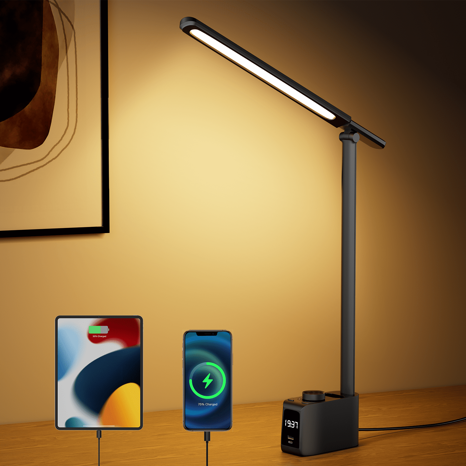 LED Desk Lamp 18W with 2 USB Ports, Clock, 11 Brightness, 5 Modes ...