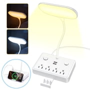LED Desk Lamp, 4 AC Outlets & 2 USB Ports, 2 Color Temperatures, Foldable, 4FT Extension Cord, Eye-Caring Desk Light for