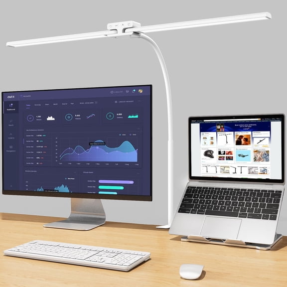 LED Desk Lamp, 24W Double Head Desk Light,Architect Clamp Task Table Lamp, Office Desk Lamps Super Bright Extra Wide Area Drafting Work Light for Workbench, Reading, Monitor