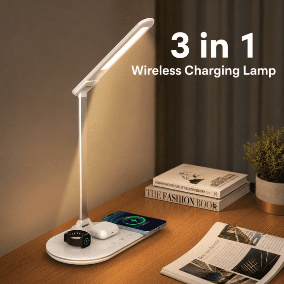 LED Desk Lamp 3 in 1 Table Lamp for Home Office, Multifunctional Desk Light with Touch Control 3 Lighting Eye-Caring Modes Study Night Light for Bedroom