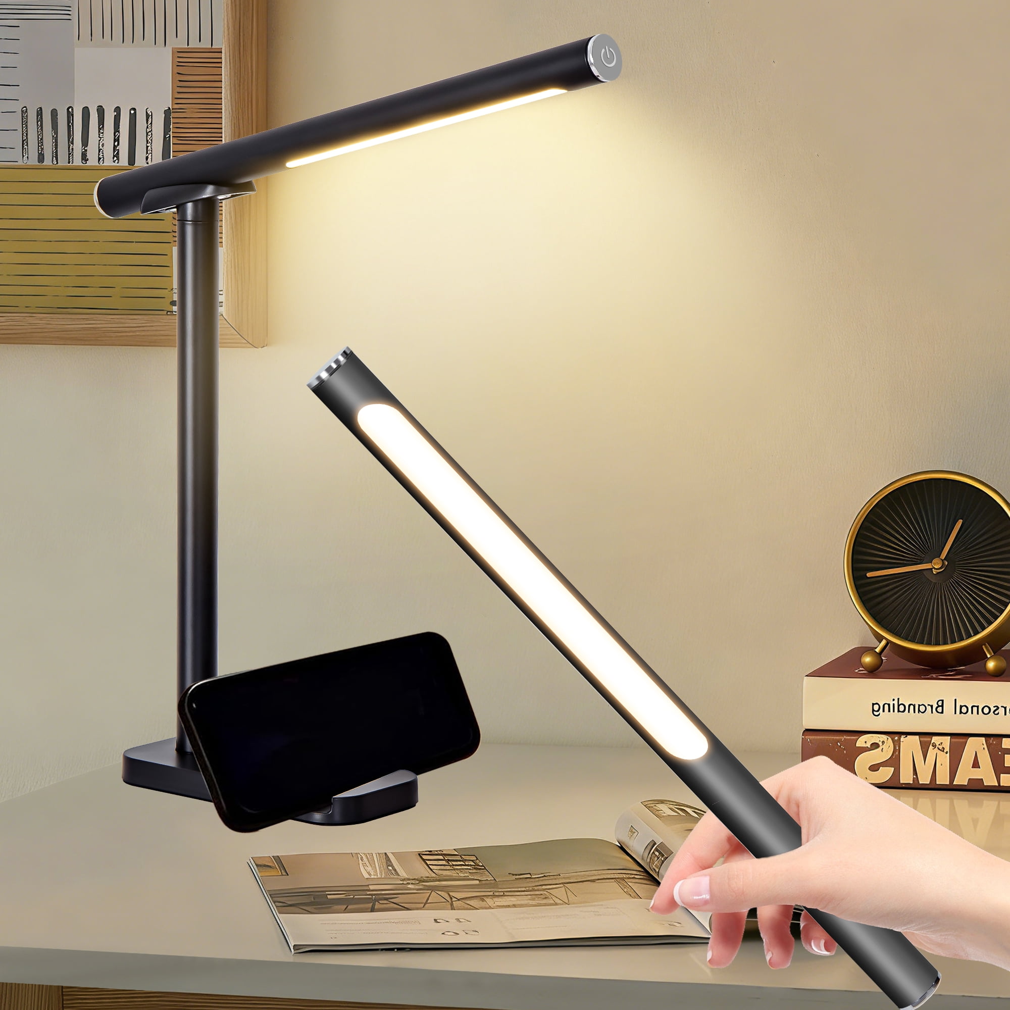 LED Desk Lamp 360° Adjustable, USB Charging Port, 5 Light Modes & Dimmable Brightness for Reading, Craft, Work, Study, Black