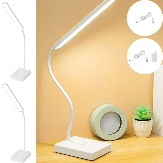 LED Desk Lamp with Adjustable Gooseneck | Compact 5W Wireless Charging Phone Stand | 800 Lumen Flicker-Free Eye Protection | Three Color Modes | Memory Function | White | Desktop Use
