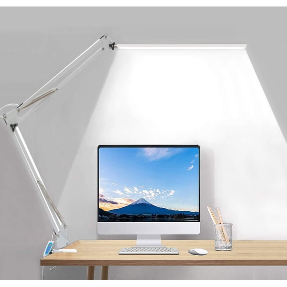LED Desk Lamp,Adjustable Swing Arm Desk Lamp with Clamp,Dimmable Desk Light Eye-Care Table Light, Memory Function, 5 Color Modes, 7-Level Brightness Table Lamp for Home, Office, Study, Reading