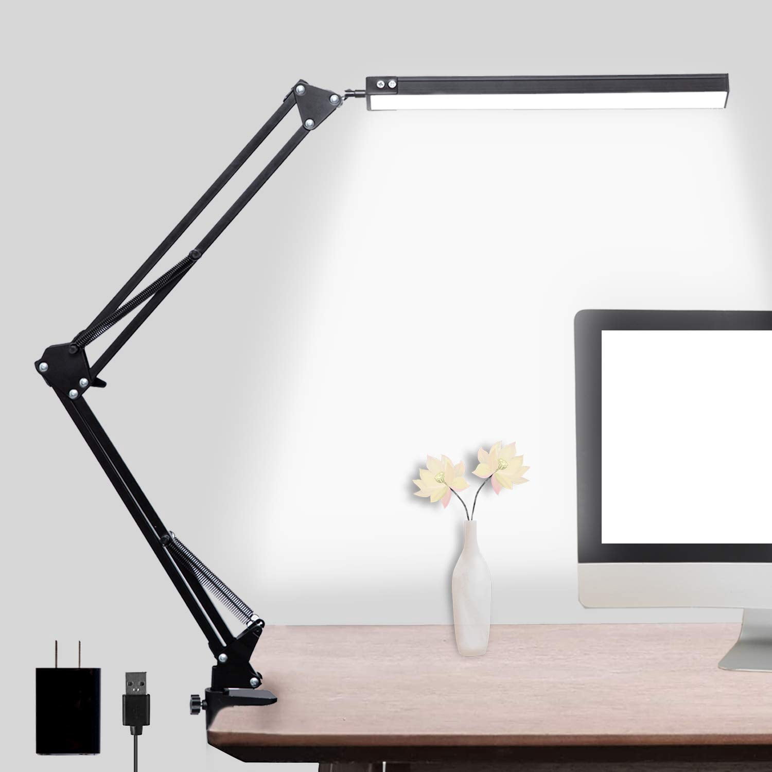 LED Desk Lamp, Adjustable Swing Arm Lamp with Clamp, Eye-Caring Reading ...