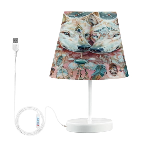 LED Desk Lamp Beautiful Wolves with Feather Table Nightstand Lamps with 3 Color Temperatures for Home Bedroom Living Room Decor 8x12