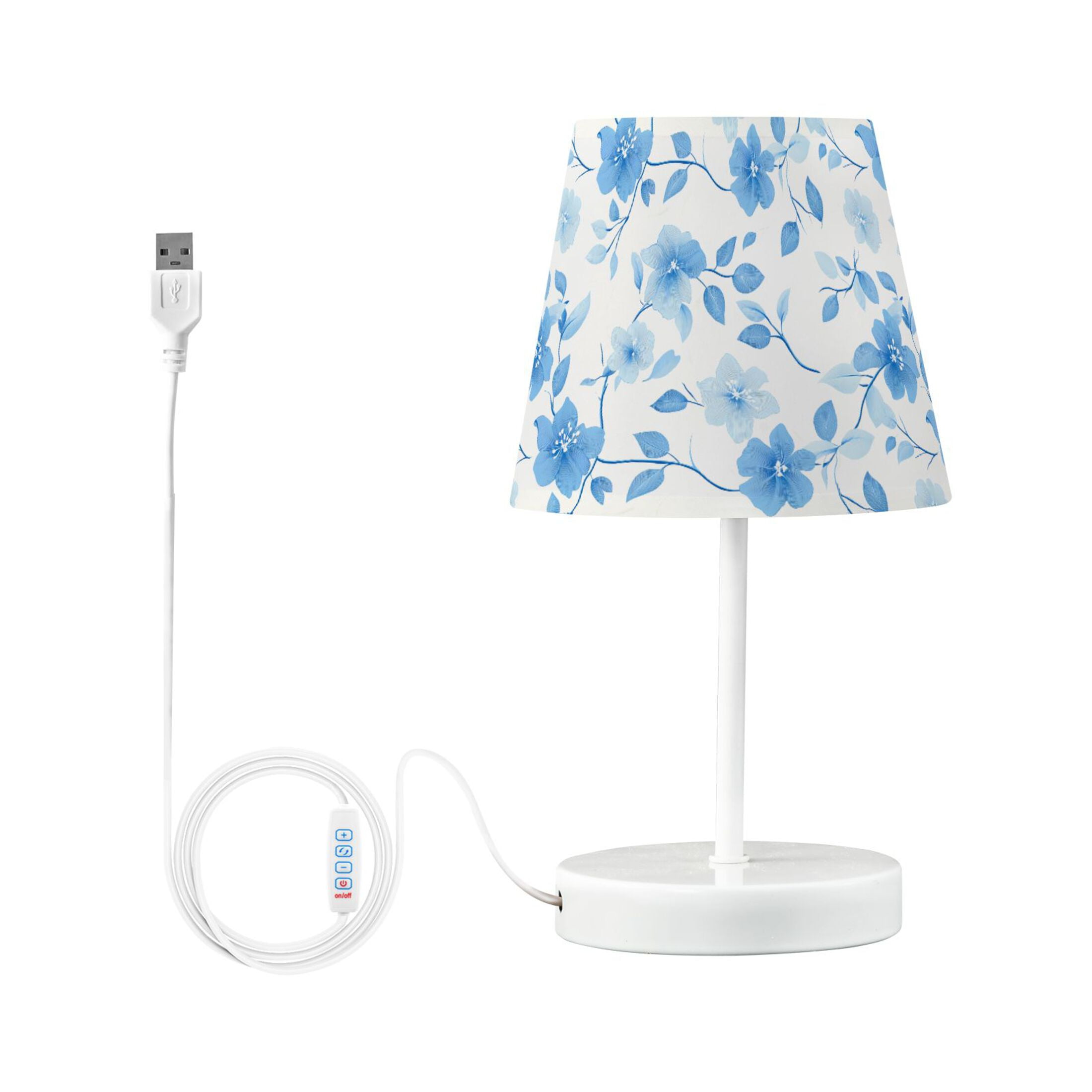 LED Desk Lamp Blue Flower and Leaf Table Nightstand Lamps with 3 Color Temperatures for Home Bedroom Living Room Decor 6x11