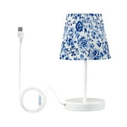 LED Desk Lamp Blue and White Porcelain Floral Table Nightstand Lamps with 3 Color Temperatures for Home Bedroom Living Room Decor 6x11