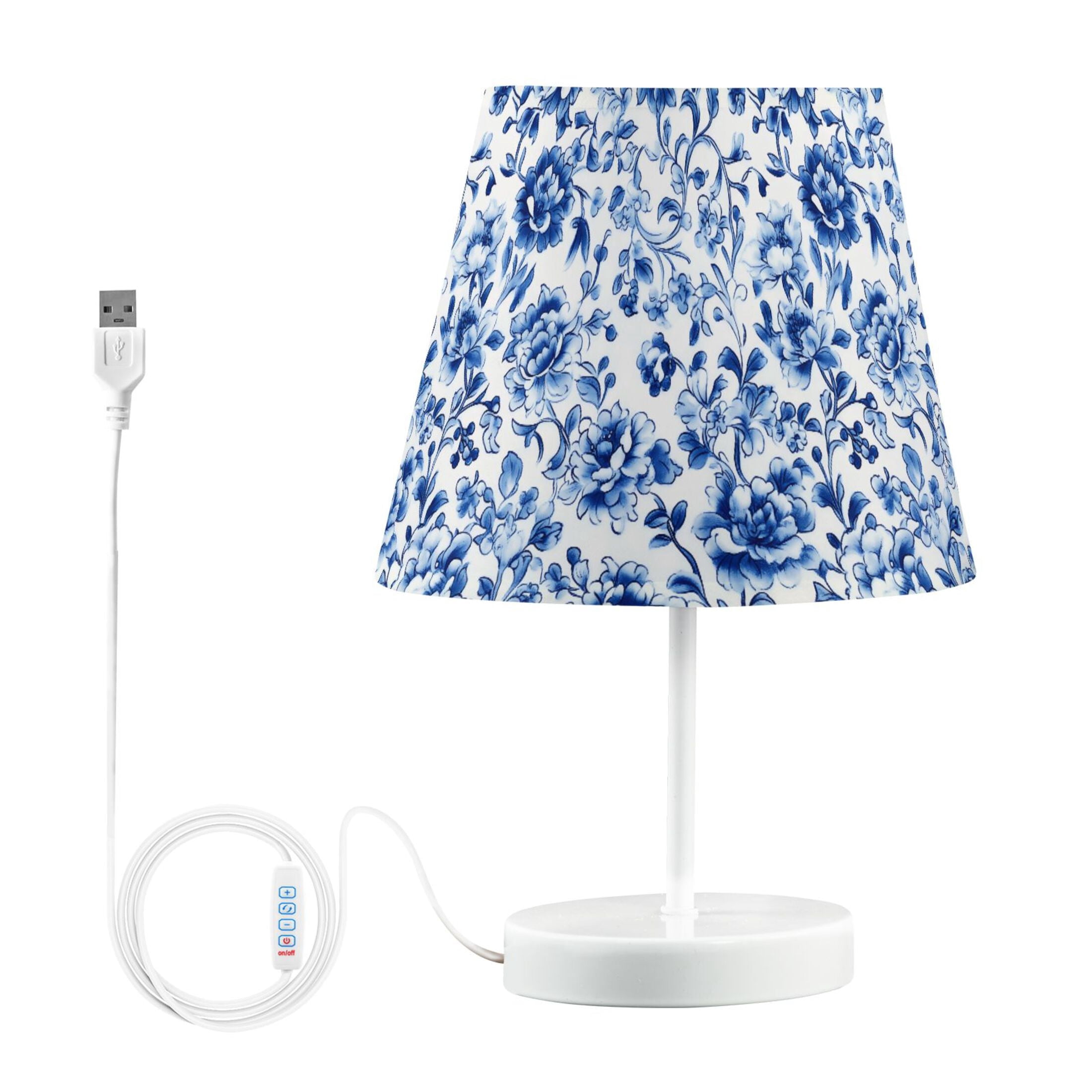LED Desk Lamp Blue and White Porcelain Floral Table Nightstand Lamps with 3 Color Temperatures for Home Bedroom Living Room Decor 8x12