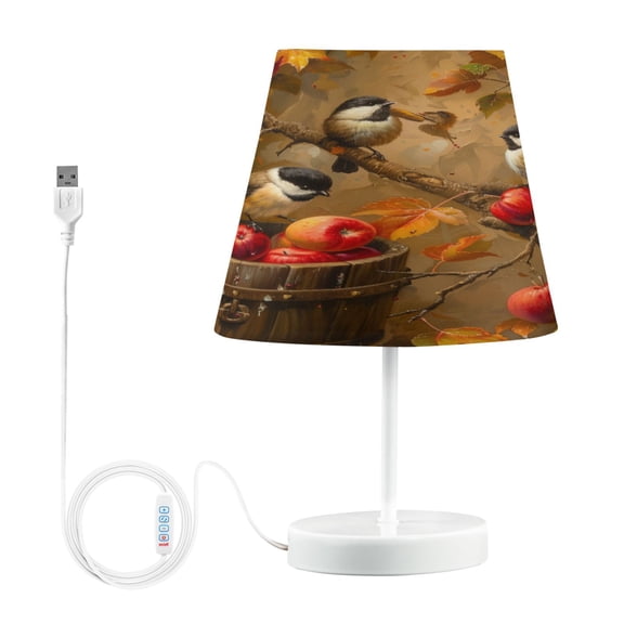 LED Desk Lamp Chickadees Birds on Apple Tree Table Nightstand Lamps with 3 Color Temperatures for Home Bedroom Living Room Decor 8x12