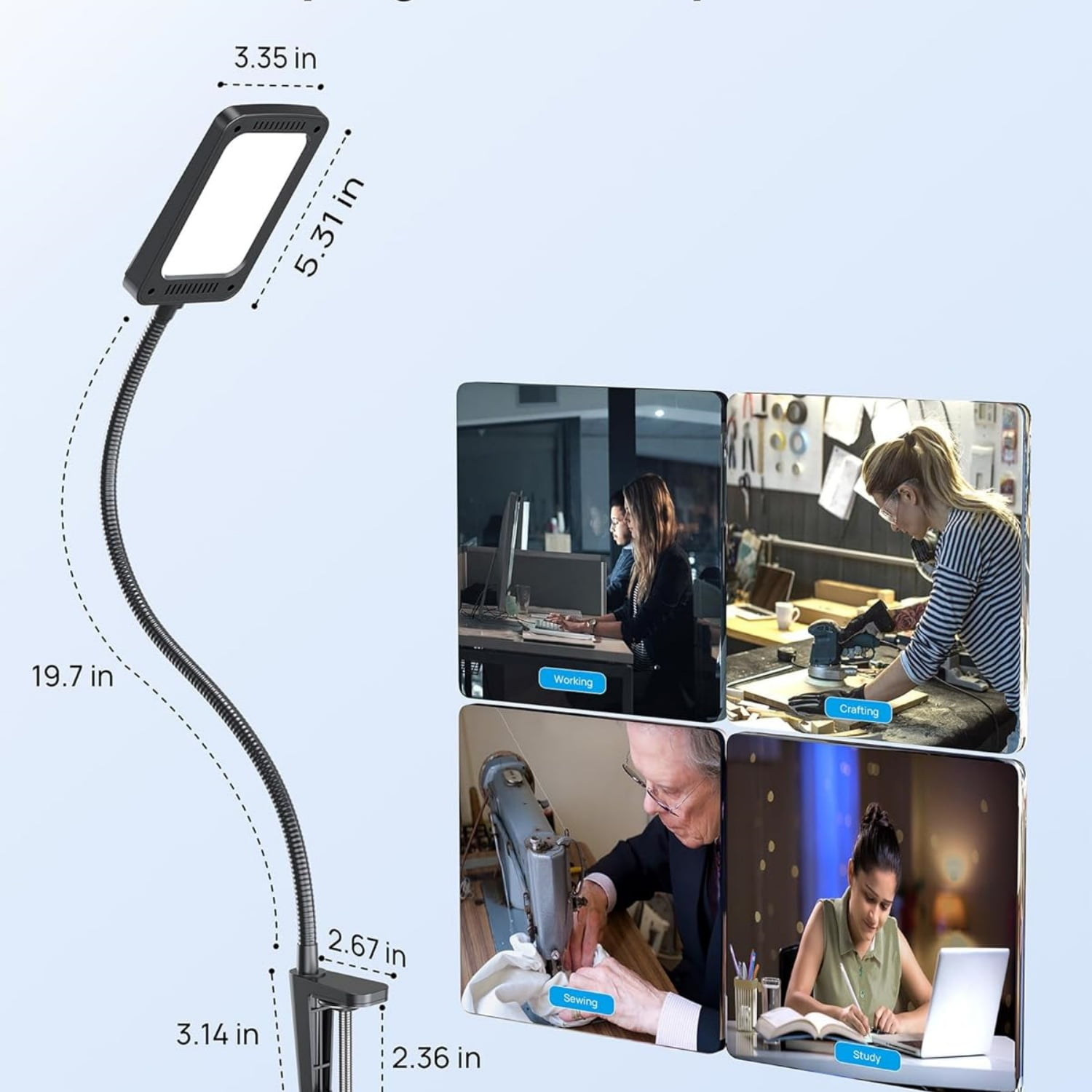 LED Desk Lamp with Clamp, 1000LM Super Bright 3-Level Dimmable Desk Light 6000K Daylight, Extra-Long Flexible Gooseneck Clip on Light, Eye-Care Clamp Lamp for Painting, Workbench,Reading
